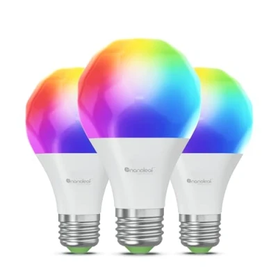 Obrázek Nanoleaf Matter Essentials žárovka, 3 chytré RGBW E27 LED žárovky přes Thread, Bluetooth 16 milionů barev, Sync obrazovky, funguje s Google Home Apple, Dekorace a Gaming
