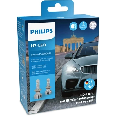 Obrázek Žárovka světlometu Philips Ultinon Pro6000 H7 LED se schválením pro provoz na silnici, o 230 % jasnější světlo