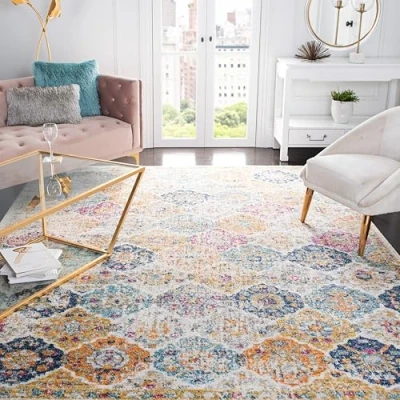 Obrázek SAFAVIEH Distressed koberec do obývacího pokoje, jídelny, ložnice Madison Collection, krátká předsíň, krémová a multi, 155 x 229 cm