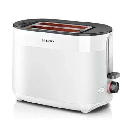 Obrázek Kompaktní toustovač Bosch MyMoment TAT2M121, integrovaný nástavec na housky, s funkcí rozmrazování, automatickým vypínáním, funkce zvedání, vytrhávání chleba, perfektní pro 2 kotouče, 800 W, bílý