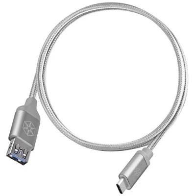 Obrázek SilverStone SST CPU05S 500 oboustranný USB kabel, typ C na A, extrémně odolný díky plášti z nylonového pletiva, vysokorychlostní nabíjení a synchronizace dat, 0,5 metru, stříbrný