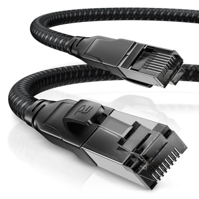 Obrázek CSL Cat 8. 1 síťový kabel 40 Gbits 0,25 m bavlněný plášť Black Series LAN propojovací RJ45 8 Gigabit Ethernet Cable 40000 Mbits Stínění S/FTP PIMF kompatibilní s