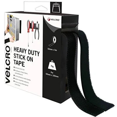Obrázek Značka Velcro samolepicí suchý zip průmyslový, extra silný oboustranný se suchým zipem černá 50 mm x 5 m