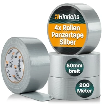 Obrázek Hinrichs pancéřová páska stříbrná 4 role 50 m x mm textilní extra silná lepicí vodotěsná široká šedá power Duct Tape pro vnitřní a vnější