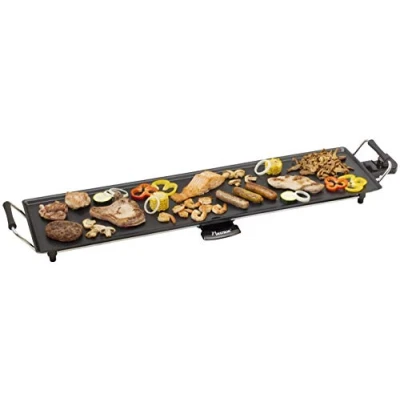 Obrázek Bestron Elektrický stolní gril, XXL grilovací deska Plancha/Teppanyaki s nepřilnavým povrchem, zábava při grilování až pro 8 osob, extra dlouhá plocha, 1 800 W, barva; černá, 90,5 x 23,7 cm