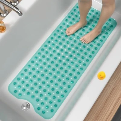 Obrázek HITSLAM Podložka do vany protiskluzová, 101 x 40 cm extra dlouhá protiskluzová rohož vany, sprchová bez BPA, odolná proti plísním &amp; lze prát v pračce koupelnová podložka, zelená