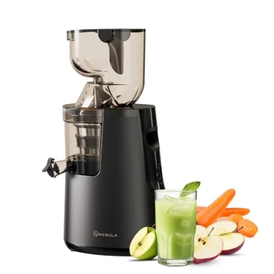 Obrázek Nebula Grande 45RPM Cold Press Slow Juicer Ganzes Obst und Gemüse, frischer, gesunder Saft, Sorbet, Eiscreme, Weithals Einfüllschacht, BPA frei, handelsüblicher Motor, (Schwarz)