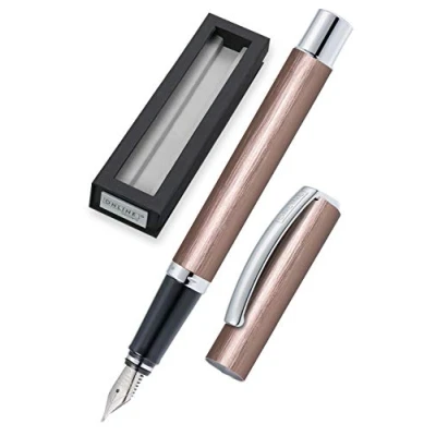 Obrázek ONLINE plnicí pero Vision růžové zlato I elegantní s iridiovým perem M pro standardní inkoustové patrony a konvertor matný kartáčovaný hliníkový povrch v dárkovém
