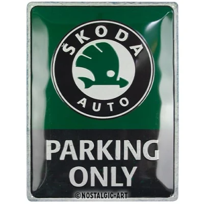 Obrázek Nostalgic Art Retro plechový štítek, 30 x 40 cm, Škoda Parking Only nápad na dárek pro fanoušky příslušenství Škoda, z kovu, vintage design
