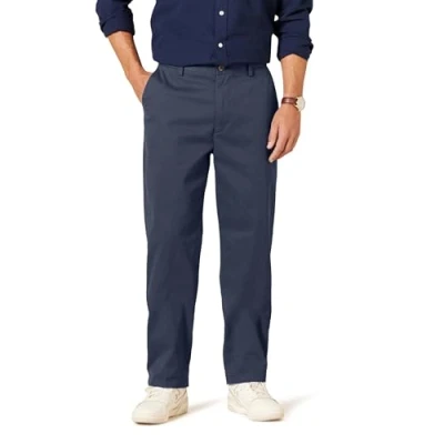 Obrázek Amazon Essentials Pánské kalhoty Flatfront Chino bez pomačkání v klasickém střihu (k dostání nadměrné velikosti), námořnická modrá, 32 W / 30 l