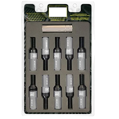 Obrázek OMP SPEED Set 20 schwarze Radschrauben mit metrischem M14X1,5 17 19 langer Gewindeschlüssel von 28 mm grauem Aluminiumschutz 7075 + DIN 12,9