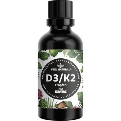 Obrázek Kapky vitaminu D3/K2 (50 ml) 1000IE vitamin D3 v kapce špičková surovina K2VITAL® s 99,7% All Trans MK 7 laboratorně testováno, vysoká dávka, bez přísad, vyrobeno Německu