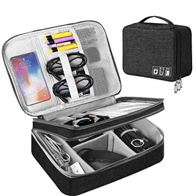 Obrázek Organizér, cestovní elektronika Etui 3 vrstvy velká kapacita multifunkční vodotěsné nárazuvzdorné pouzdro na kabel, iPad, nabíječku, mobilní telefon, pevné disky, powerbanku atd. (černé), černá, Držák