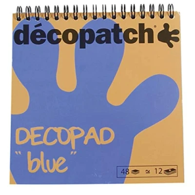 Obrázek Décopatch BLOC04O Décopad Block (praktisch und einfach zum Verwenden, 48 Blatt, 12 verschiedenen Motiven, 15 x 15cm, ideal für Ihre Pappmachés Bastelprojekte) 1 blau