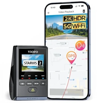 Obrázek VIOFO Autokamera A119 Mini 2, Front 2,7K 5GHz Wi Fi, 2K 60fps/HDR 30fps hlasové ovládání, STARVIS 2 vylepšené noční vidění, 1,5&quot; LCD skrytá kamera na palubu auta, GPS autokamera, 24h parkovací režim,