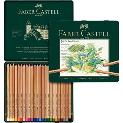 Obrázek Faber Castell 112124 barevné tužky Pitt pastelové tužky, 24 uměleckých barevných pastelek v kovovém pouzdře, roztíratelné barvy