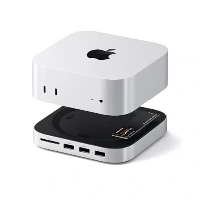 Obrázek SATECHI Mac Mini M4 Hub &amp; Stand mit NVMe SSD Gehäuse, Dock 2 USB A 10 Gbps, Datenport, SD Kartenleser Silber