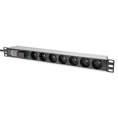 Obrázek DIGITUS 19&quot; Steckdosenleiste 7 Abgriffe 1HE französische Version 250VAC 50/60Hz 16A 4000W Mit Schalter &amp; Überspannungsschutz Für 19 Zoll Netzwerk und Serverschränke