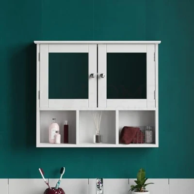 Obrázek Bath Vida Milano Badezimmer Spiegelschrank mit 2 Türen, Aufbewahrungsfächern, Wandmontage, weiß