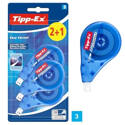 Obrázek Tipp Ex korekční váleček Easy Correct pro boční korekci, 12 m x 4,2 mm, balení po 3 kusech, ideální do kanceláře, domácí kanceláře nebo školy