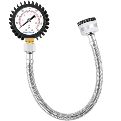 Obrázek Uharbour Manometr měřič tlaku vody 0 11 Bar s 160Psi Dual Scale 3/4BSP na 1/2BSP, Buttom Mount, gumovou ochranou, mosazný závit dlouhou životností