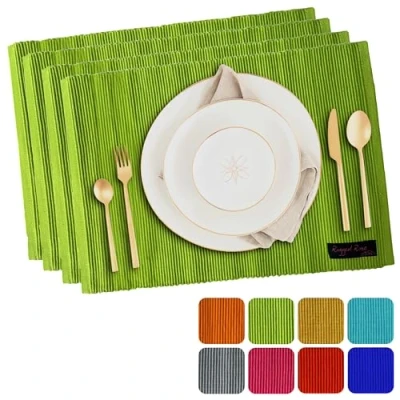 Obrázek Tischsets aus Baumwolle Gerippte Indoor &amp; Outdoor für Wohnzimmer, Esstisch Küche Geschenk verpackte Set von 4 27cm x 37cm Limette Ragged Rose