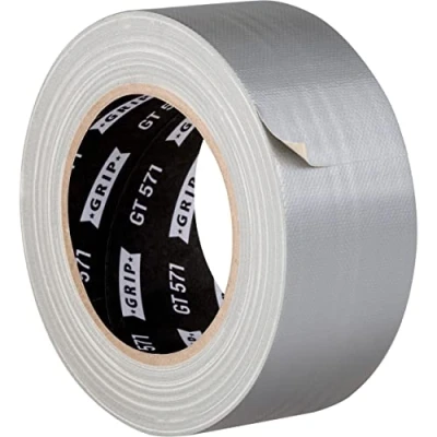 Obrázek GRIP Eventbasics Gaffa Tape stříbrná 50 mm x 25 m, profesionální textilní páska GT 571, velmi vysoká přilnavost, všestranná lepicí zesílená tkaninou na opravy, svazování a upevnění