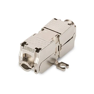 Obrázek DIGITUS CAT 6A spojka stíněná 500 MHz 10 GBase T pro použití v terénu Keystone design AWG 22 26 Poniklované kontakty konektor