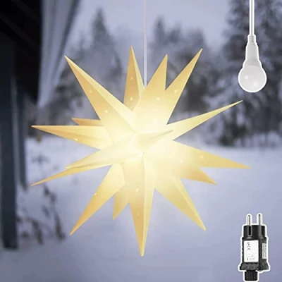 Obrázek SALCAR 3D LED svítící hvězda zahrada, 60 cm XXL vánoční okno dekorace k zavěšení, bílá adventní vč. teplého osvětlení, osvětlená