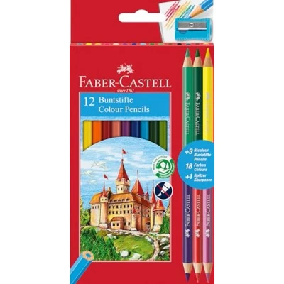 Obrázek Faber Castell 110312 Sada pastelek pro děti a dospělé, 15dílná, nerozbitná, vč. 3 Bicolour 1 ořezávátko