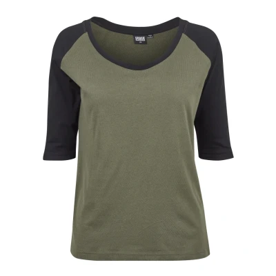 Obrázek Urban Classics Ladies 3/4 Contrast Raglan TEE Triko s potiskem, Ženy, Velikost: 5XL, Olive/black
