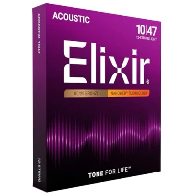 Obrázek Elixir® 11152 strun 80/20 bronz, 12strunové akustické kytarové struny s povrchovou úpravou NANOWEB®, světlo (.010 .047)