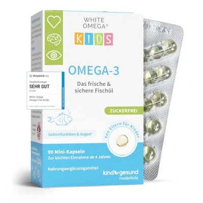 Obrázek Omega 3 kapsle pro děti srovnávací vítěz 2024 518 mg rybího oleje s DHA &amp; EPA bez cukru 270 mini kapslí (3 měsíce)
