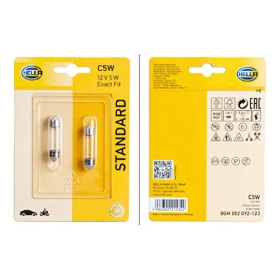 Obrázek HELLA 8GM 002 092 123 halogenová žárovka C5W standard 12V 5W provedení patice žárovky: SV8. 5 8 blistr množství: 2