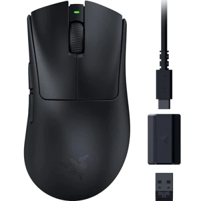 Obrázek Razer DeathAdder V3 HyperSpeed Ultra lehká bezdrátová ergonomická herní myš pro e sport s 26K DPI (55 g lehká, měkká povrchová úprava, doba provozu 100 hodin, 8K Hz), černá