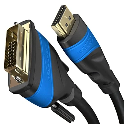 Obrázek KabelDirekt HDMI DVI adaptér kabel s A.I.S. Stínění proti rušivým signálům 4 m (obousměrný D 24+1/HDMI k monitoru, připojení zařízení monitoru nebo naopak, Full HD/1080p)
