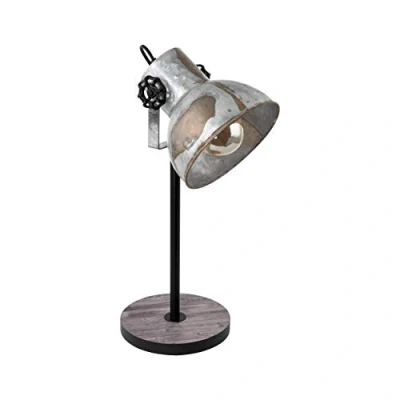 Obrázek EGLO stolní lampa Barnstaple, 1 ve vintage designu v industriálním designu, retro na noční stolek z oceli se zinkovým použitým vzhledem, dřevo, rezavý vzhled, černá, objímka: E27,