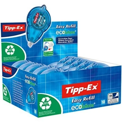 Obrázek Tipp Ex Korekční váleček Easy Refill ECOlutions, doplňovací kazeta, 14 m x 5 mm, balení po 10 kusech, ideální do kanceláře, domácí kanceláře nebo školy