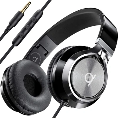 Obrázek ARTIX® sluchátka s kabelem a mikrofonem, skládací přenosná, prémiová 90% Noise Cancelling, Jack Aux 3,5 mm, regulátor hlasitosti pro PC, mobilní telefon notebook