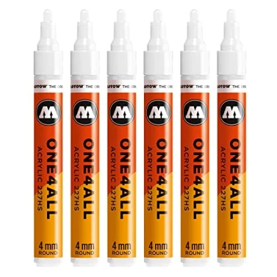 Obrázek Molotow One4All 227HS akrylový popisovač (tloušťka linky 4,0 mm, vysoce krycí a permanentní, odolný proti UV záření, pro téměř všechny podklady) 6 kusů barva 160 signální bílá