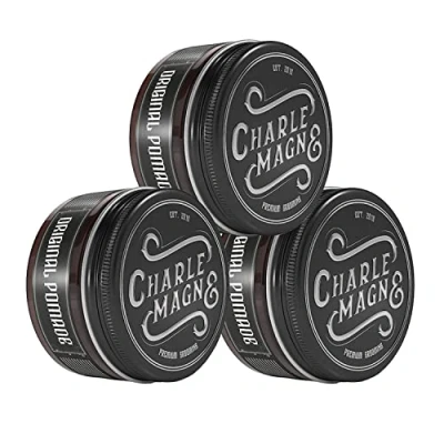 Obrázek Charlemagne Originální pomáda pánská 3x 100 ml, silné držení, třešňový oud Barbershop Haarpomáda na bázi vody vlasový styling krém, ušlechtilá vůně a lesk Made in Germany