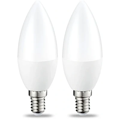 Obrázek Amazon Basics LED světelný zdroj ve tvaru svíčky, malý šroubovací závit Edison E14, 5,5 W (odpovídá žárovce 40 W), teplá bílá, nestmívatelná, 2 kusy (balení 1 ks)