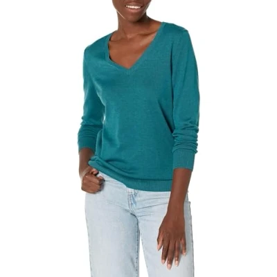 Obrázek Amazon Essentials Damen Leichter, Langärmeliger Pullover Mit V Ausschnitt, Klassischer Schnitt (Erhältlich In Übergröße), Grünblau Meliert, L