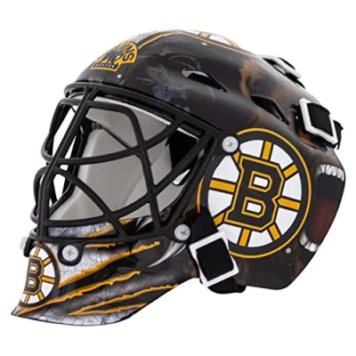 Obrázek Franklin Sports Unisex Dospělí Boston Bruins NHL Team Logo Mini Hockey Torwart Maska s pouzdrem Sběratelský kousek Brankář M, vícebarevná, jednotná velikost US