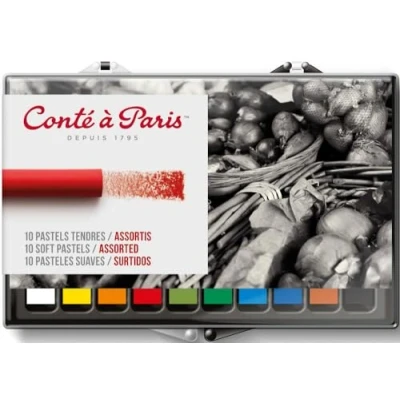 Obrázek Conté a Paris 50207 Künstlerkreide (Weiche Pastelle, 1 Grauton, 5 verschiedene Brauntöne, Weiß, Schwarz HB, 2 B, 2B) 10er Set