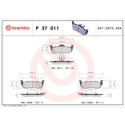 Obrázek Brembo P37011 zadní brzdové destičky, počet 4