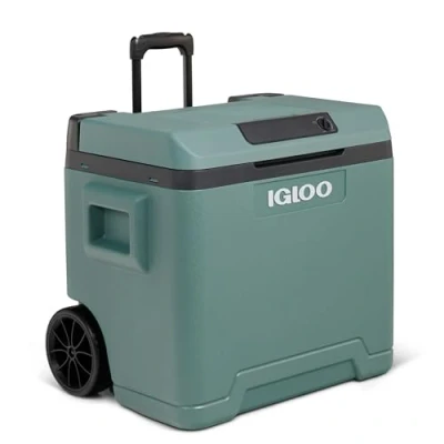 Obrázek IGLOO elektrický chladicí box IE42 s teleskopickou rukojetí a kolečky do auta zásuvky, 42 l, 12 V 230 V, zelený