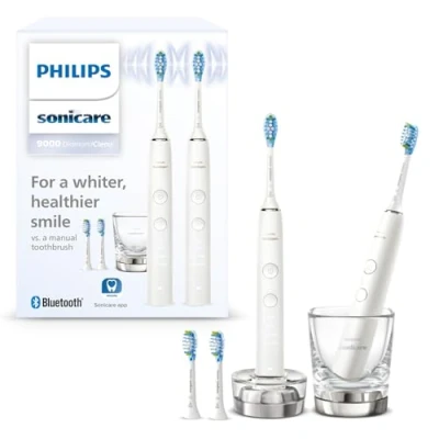 Obrázek Philips Elektrický zubní kartáček Sonicare DiamondClean 9000, dvojité balení, se sonickou technologií včetně aplikace, tlakový senzor, 4 režimy čištění, 3 stupně intenzity, nabíjecí