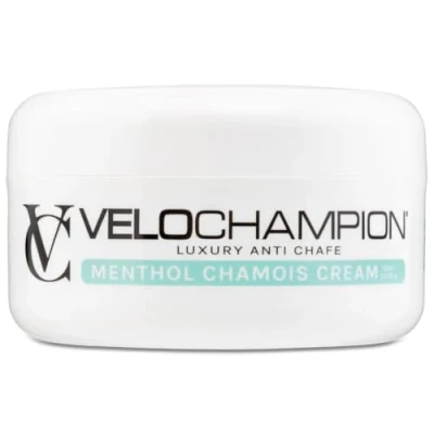 Obrázek VeloChampion Luxusní sedací krém Chamois pro jízdu na kole a běhání mentolový proti oděru. Snižuje tření v sedle, stehnech nohou (150 ml)