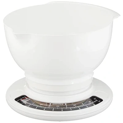 Obrázek Soehnle Culina Pro 5 kg, analogová kuchyňská váha, bílá, hmotnost až kg (50 g přesná), váha do domácnosti s velkou míchací miskou, retro na koláče a další